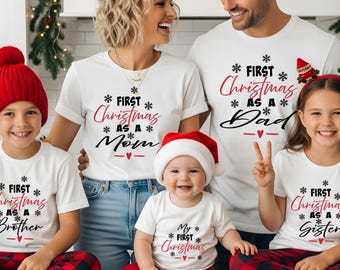 First Christmas of Family Shirt, First Christmas as Mom Dad Brother Sister Baby, Personalized Holiday Family Outfit, Xmas Pajama Tops