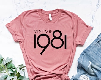 YourTops Women's Vintage 1981 T-Shirt - 40th Birthday Gift, Cotton Blend, Vintage Birthday Tee