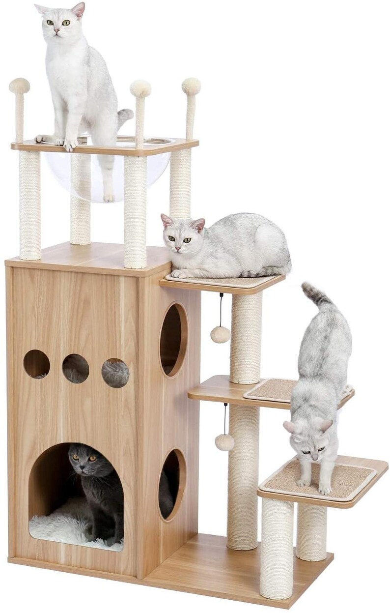 Luxury Wooden Cat Tower with Two Interior Levels and Etsy