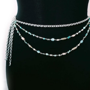 Ceinture chaîne argentée | Ceinture ajustable vintage pour femme | Chaîne de ceinture argentée pour le corps, cadeau pour elle, cadeau d&#39;anniversaire, chaîne de taille pour femme