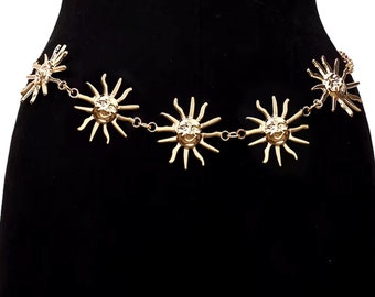 Belt for Women, Gothic belt, Harajuku Punk Moon Metal Belts Women Vintage High Waist Chain Waist Belts Moon Sun GOLD Pendant Belts Female