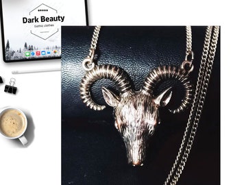 Baphomet Necklace: Goth Satanic Bull Goat Head Pendant, Hip Hop Jewelry