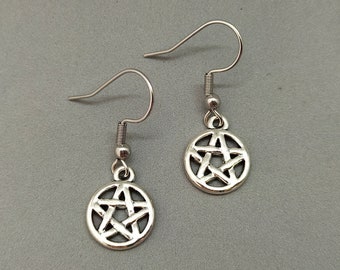 Pendientes de pentáculo de plata: símbolo pagano de la bruja wicca