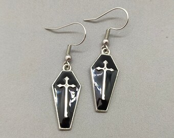 Coffin Goth Earrings: Gothic Cross Jewellery