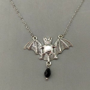 Gothic bat necklace with black beads, gothic jewelry