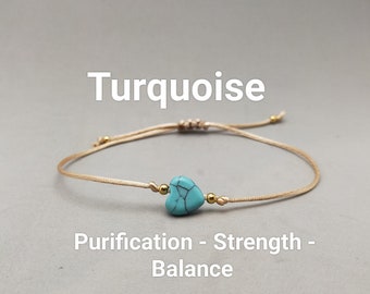 Turquoise Wish Bracelet, natural stone bracelet, minimalist, birthday gift, Women's cord bracelet with, Crystals Jewelry, 10mm Beads