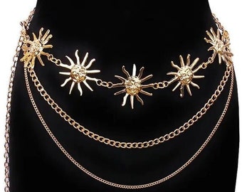 Gürtel für Frauen,Gothic Gürtel, Harajuku Punk Mond Metall Gürtel Frauen Vintage Hohe Taille Kette Taille Gürtel Mond Sonne GOLD Anhänger Gürtel Weiblich