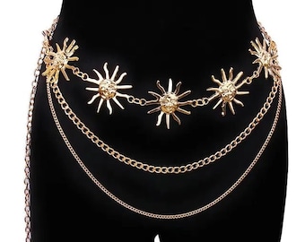 Gothic Moon Pendant Belt: Harajuku Punk Style, Vintage Gold Sun