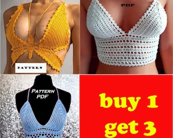 Haut brassière papillon au crochet, motif de bikini au crochet, motif de bikini dos nu et bas de bikini, maillots de bain bikinis Boho Gypsy Festival