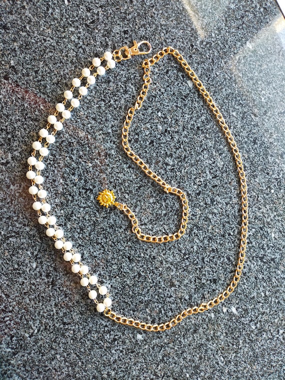 Vintage Gold Pearl Chain Belt: Adjustable Women display picture 3
