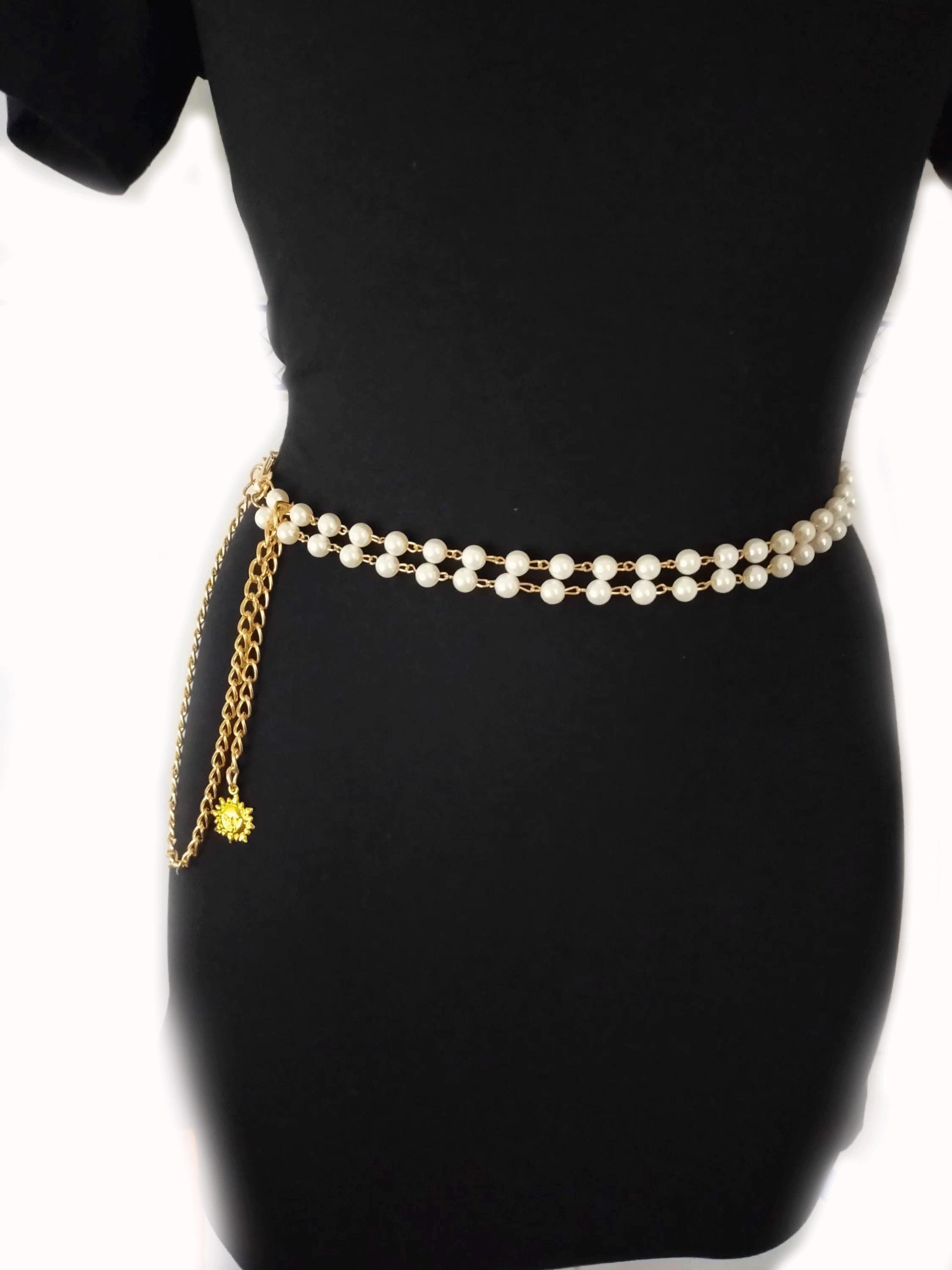 Vintage Gold Chain Belt with Pearl Accents Vintage Chanel Pearl Cage Chain Belt – Recess main image 3