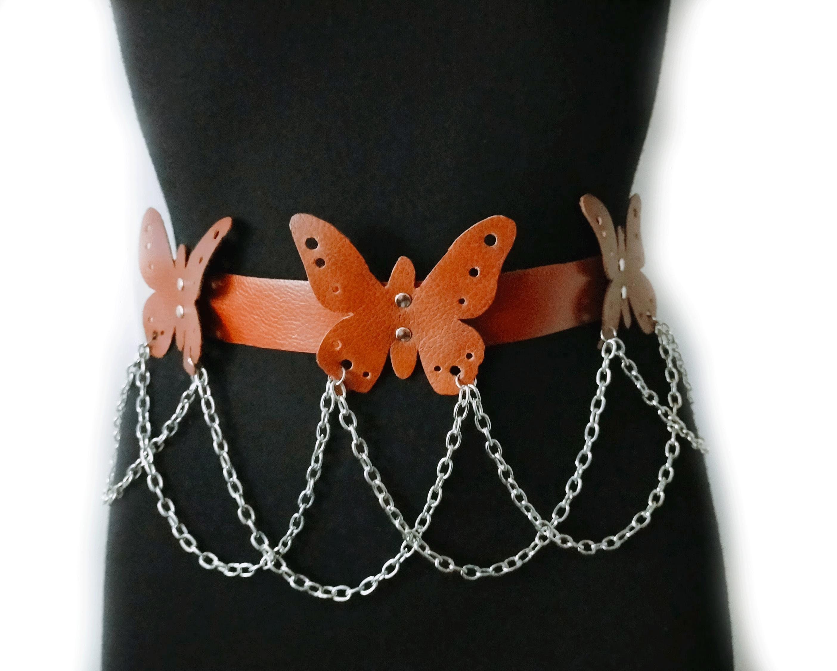 Belt Butterfly, Full grain leather belt women, Genuine leather belts for  women, Brown leather belt women, Waist belt for dresses, Chain Belt