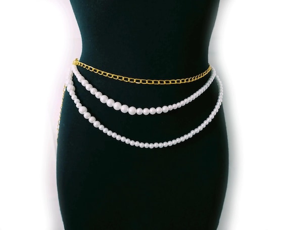 Pearl Waist Belt: Gold Chain, Adjustable Body Jewelry - Etsy display picture 2