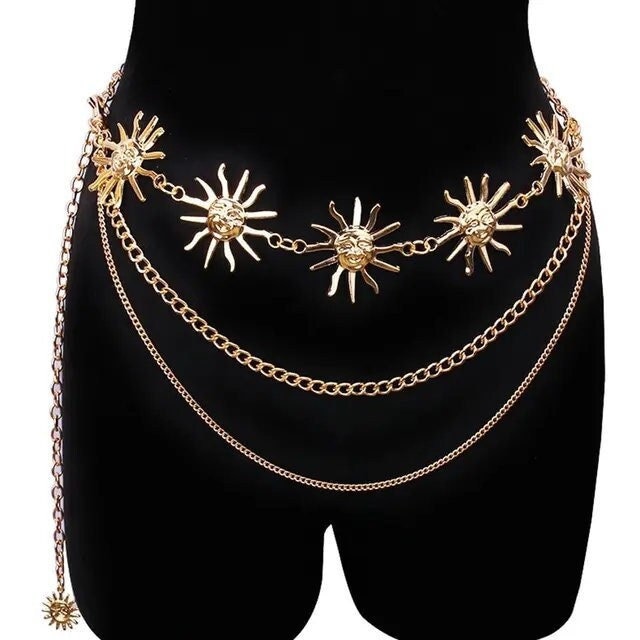 Belt for Women, Gothic belt, Harajuku Punk Moon Metal Belts Women Vintage High Waist Chain Waist Belts Moon Sun GOLD Pendant Belts Female