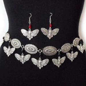 Ceinture chaîne, ceinture avec papillon de nuit lunaire, ceinture réglable pour femme, chaîne argentée pour le corps, cadeau chaîne pour son anniversaire, chaîne de taille pour femme
