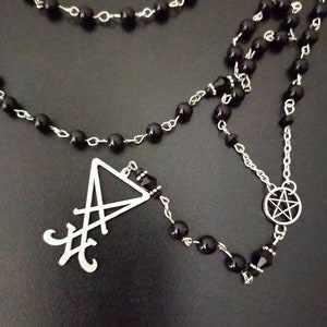 Baphomet Rosary Necklace Black Lucifer sigil satanic rosary Altar Beads Cross Religious Pendants Necklace
