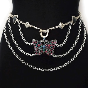 Belt with Butterfly, Chain Belt, Women&#39;s Metal Belt, Elegant belt, Gothic belt, Women vintage chain belt high waist, Boho Hippie Belt
