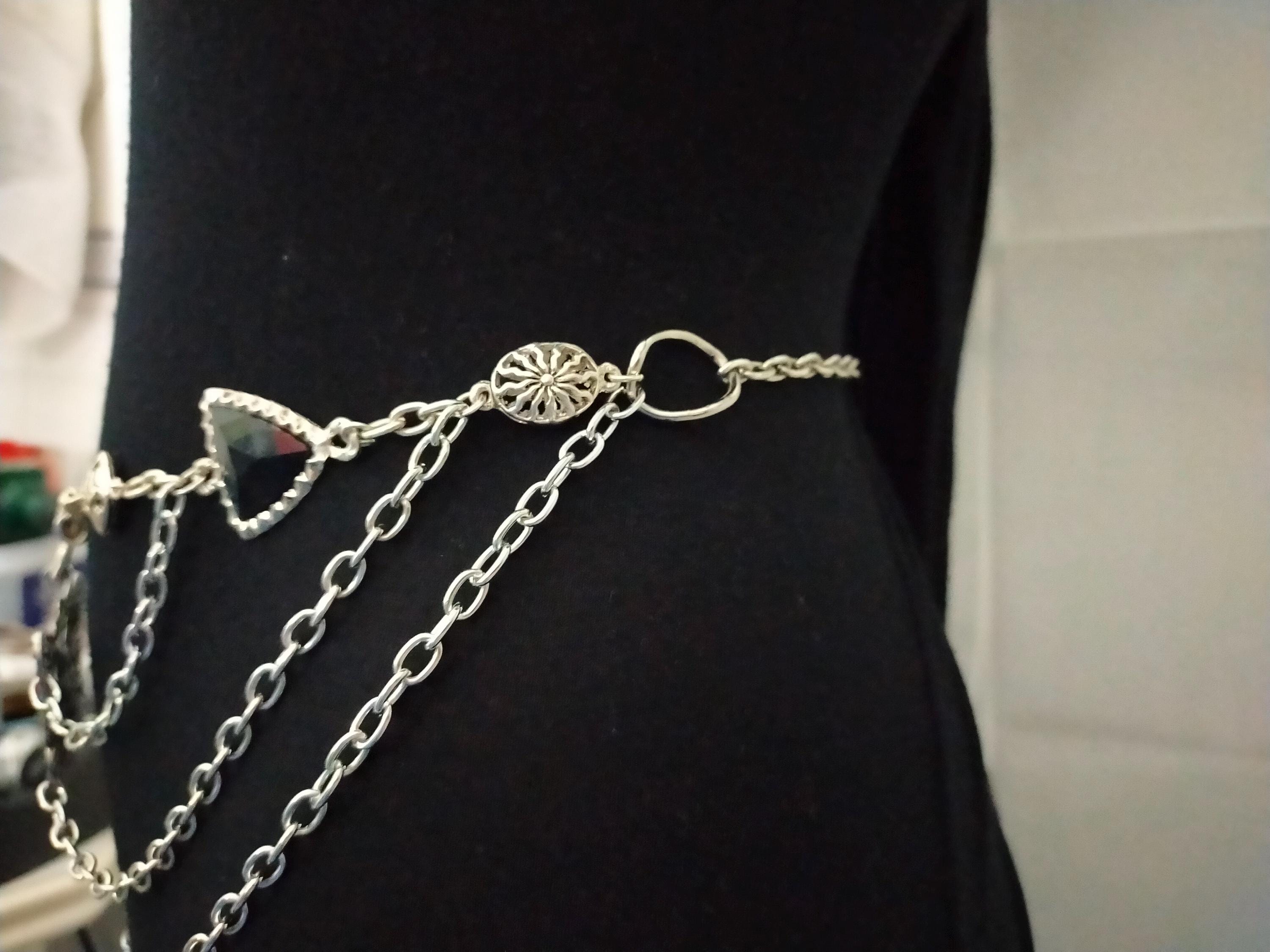 Vintage Silver Butterfly Chain Belt Boho Whimsigoth Metal Link Waist Belt 34in Butterfly Chain Belt: Women main image 2