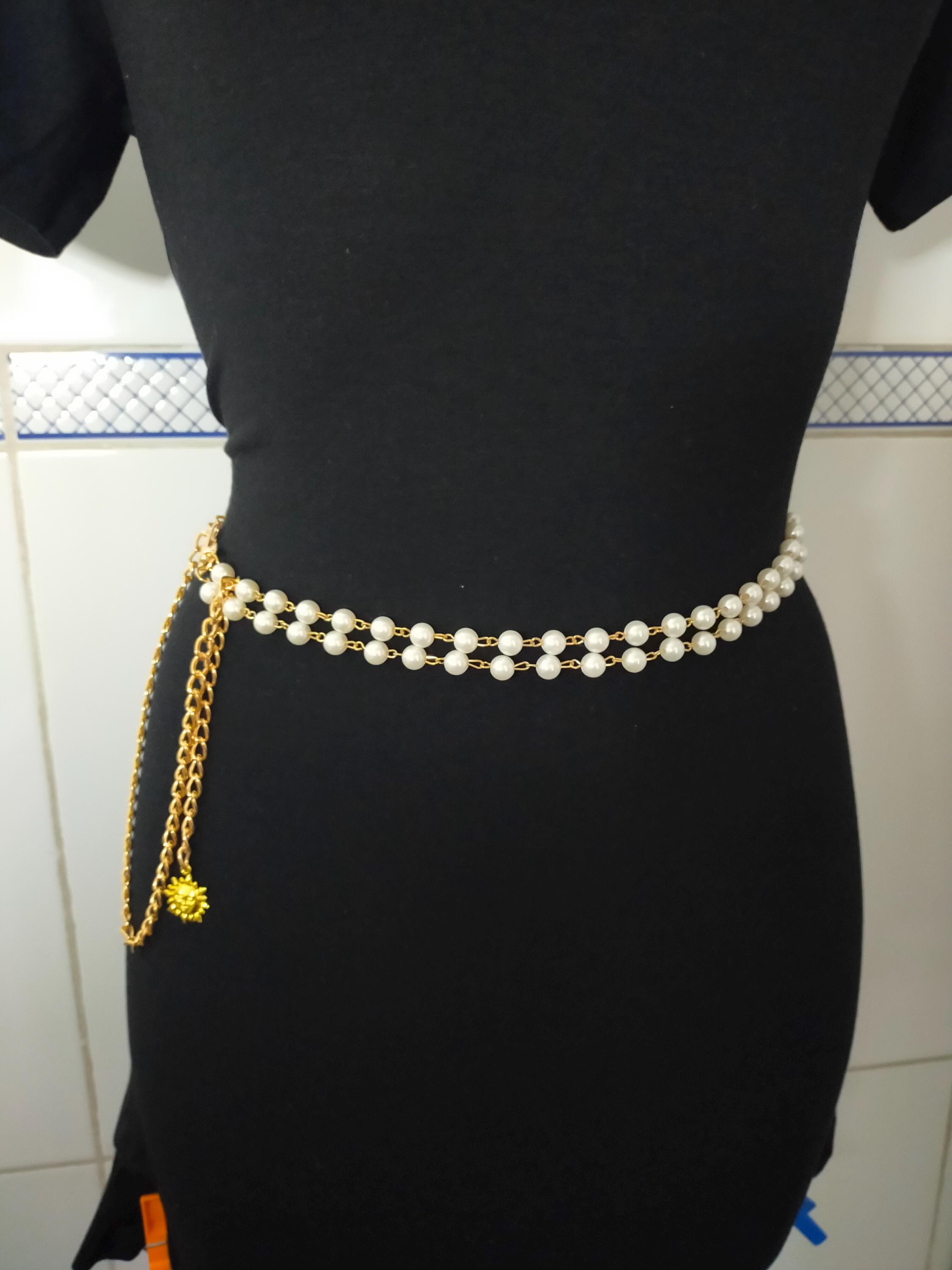 Vintage Metal Gold Chain & Pearl Belt, Size Small Karl Lagerfeld Vintage Metal Chain-Link Pearl Accent  main image 3