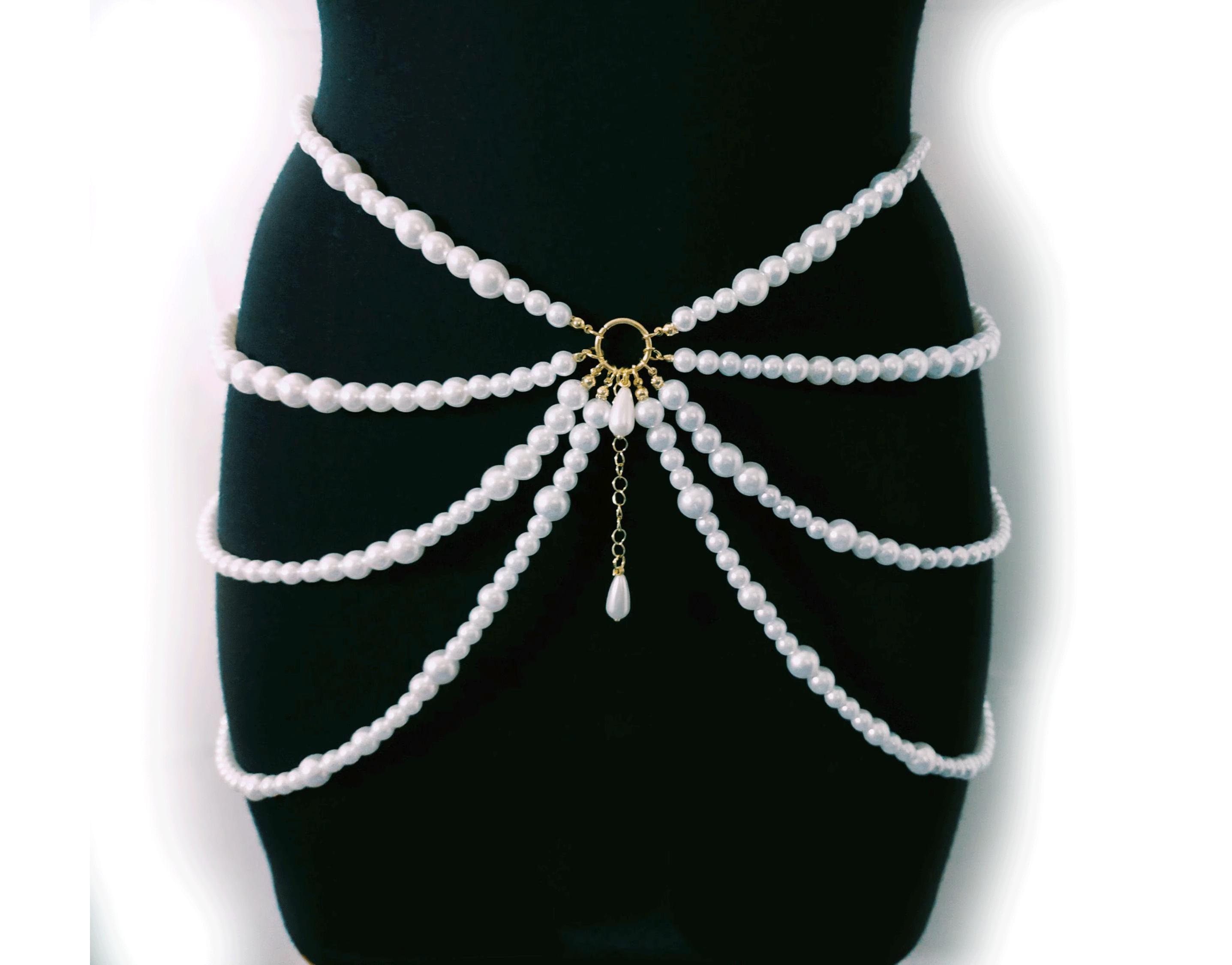 Gold Metal & Pearl Layer Statement Adjustable Chain Belt PuRui Multi Layer Waist Chain Belt for Women Hiphop Alloy  main image 3