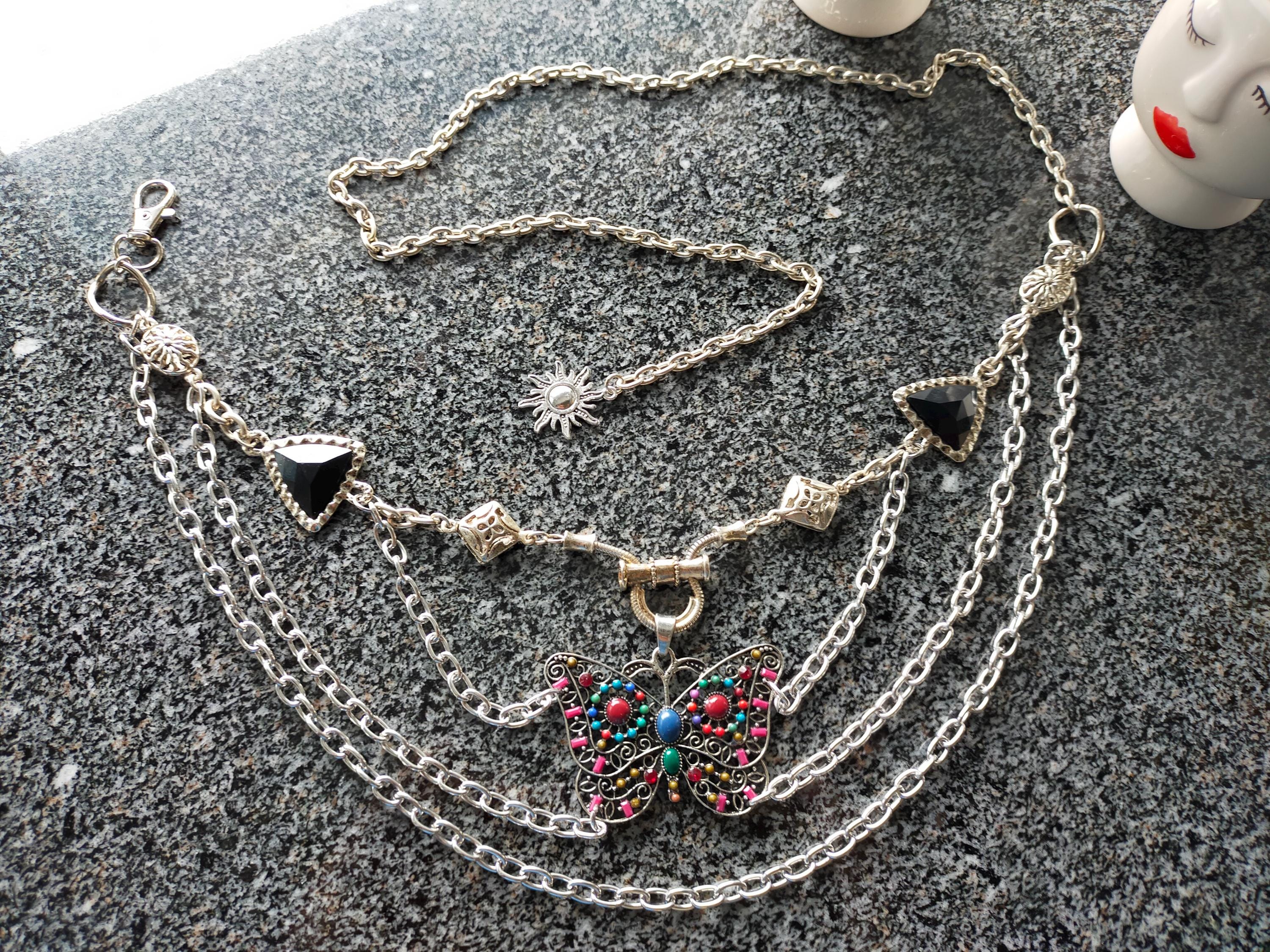 Vintage Silver Butterfly Chain Belt Boho Whimsigoth Metal Link Waist Belt 34in Butterfly Chain Belt: Women main image 3