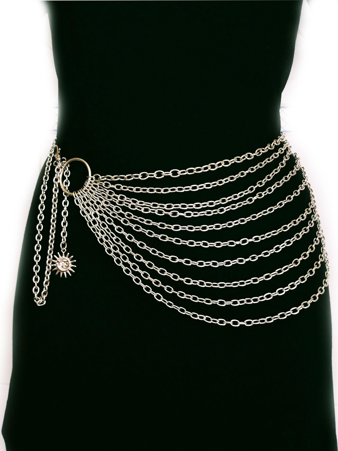 Layered Silver Tone Chain Belt, Draped Statement Hip Accessory, Boho ...