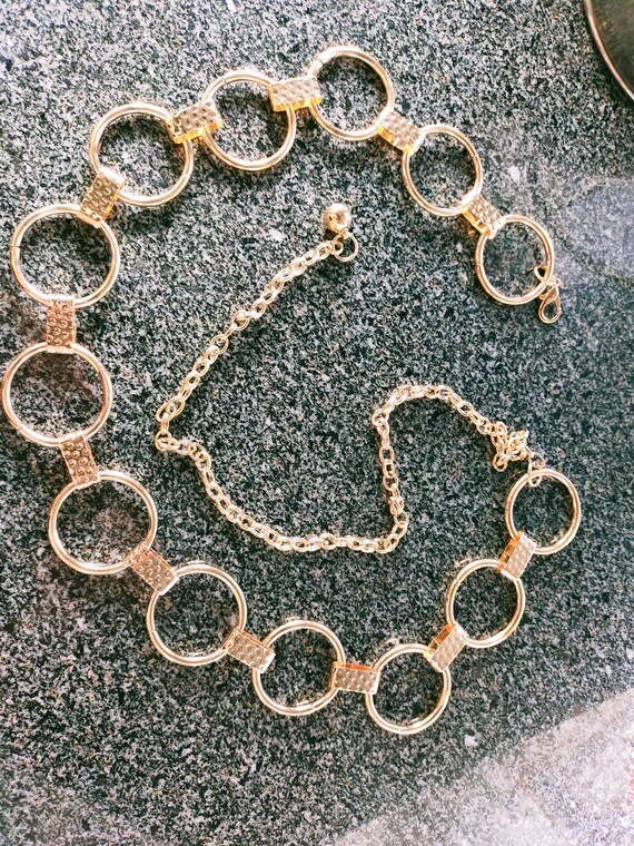 Y2K chain belt links adjustable length gold vintage chain belt Waist Chain Belt Fabric Wide Gold and Silver Chain Belt with  main image 4