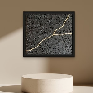 Handmade Kintsugi Wall Art: Gold & Black Textured Japandi Decor