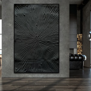 Black Textured Wabi Sabi Wall Art: Sculptured 3D Painting
