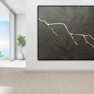 Black and Gold Kintsugi Painting: Extra Large Abstract Wall Art