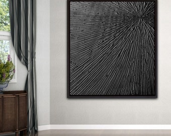 Black Textured Plaster Wall Art: Wabi Sabi 3D Artwork