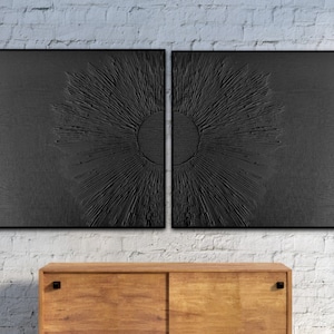 Black Plaster Wall Art: 3D Relief, Wabi Sabi Floral Painting (Set of 2)