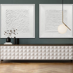 White Textured Abstract Painting Set: Minimalist Plaster Wall Art