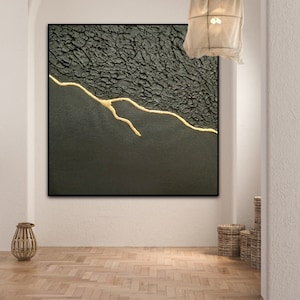 Black Kintsugi Plaster Wall Art: Japanese Industrial Decor