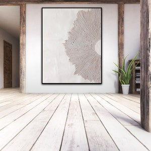 Handmade Beige Abstract Flower Painting: 3D Plaster Wall Art