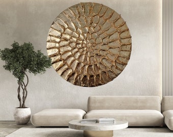 Round wall art, Gold metal wall art, Gold wall decor, Texture wall art, Circle wall art, Giant wall art gold, Metal wall decor