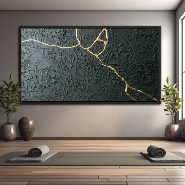 Wabisabi, Tableau 3d, Tableau noir, Wabi sabi, Kintsugi, Tableau peinture abstrait, Tableau texture, Peinture originale, Noir, Or