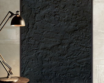 Black Textured Clay Wall Art: Minimalist Stone Decor