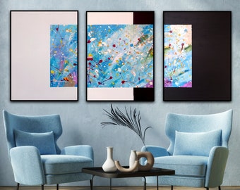 Jackson pollock, Three piece wall art, 3 piece wall art set, Jackson pollock inspired, 3 piece wall art, Acid art, Colorful painting