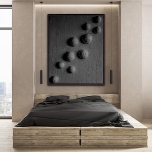 Black 3D Texture Art: Plaster Wall Decor, Dimensional Canvas