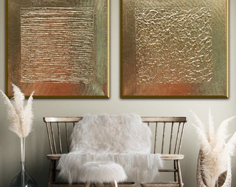 3D Texture Gold Leaf Wall Art: Two-Piece Metal Painting