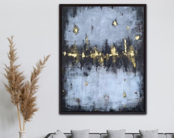 Gold and black wall art, Black wall art, Wall art gold black, Extra large abstract painting, Gold foil painting, Over bed wall decor,