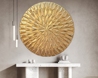Decoración De Pared De Metal Dorado (29,5 Cm): Hoja De Oro Para Salón, Dormitorio O Cafetería - Regalo Elegante