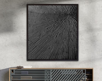 Textured Black Plaster Art: Extra Large Wabi Sabi Wall Decor