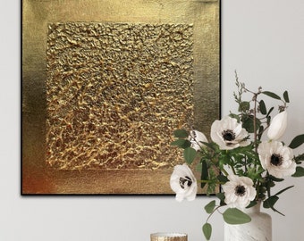Gold Foil Textured Metal Wall Art: Minimal Plaster Artwork