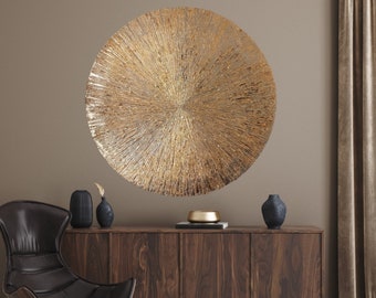 Rustic metal wall art, Gold foil painting, Round wall art, Gold metal wall art, Gold painting, Circle wall art, Gold room decor