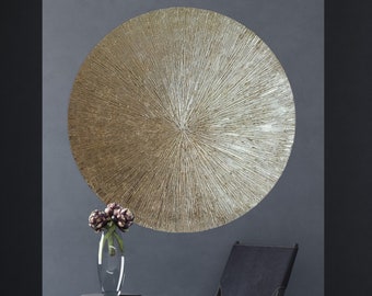 Circular wall art, Gold wall decor, Metal wall decor, Wall decorations, Rustic decor, Gold metal wall art, Gold foil painting