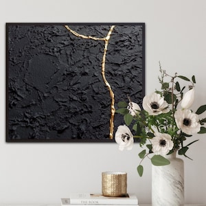 Black and Gold Kintsugi Wall Art: Japandi Decor