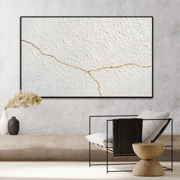 Cerámica Kintsugi, Arte de pared de hoja de oro, Arte de pared de hormigón, Arte de pared con textura blanca, Kintsugi, Arte asiático, Arte de pared japonés, Arte japonés