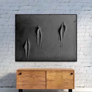 Plaster Wall Art, Black Minimalist Wall Decor, Oversized Wall Art, 3d Relief, Textured Wall Art, Wabi sabi wall art, Concrete Wall Art